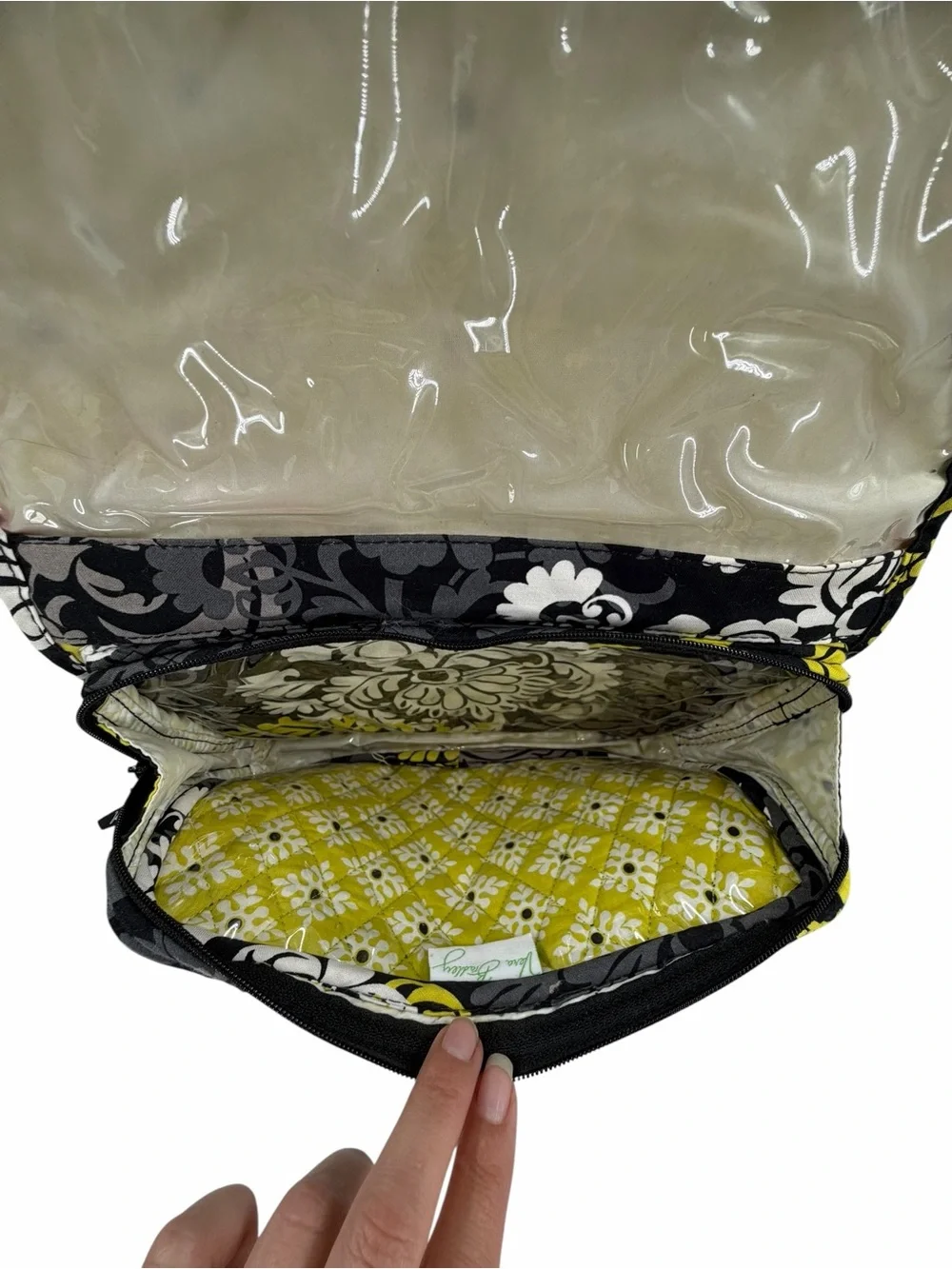 Vera Bradley Baroque‎ Jewelry Makeup Travel Hanging Organizer Black White Green